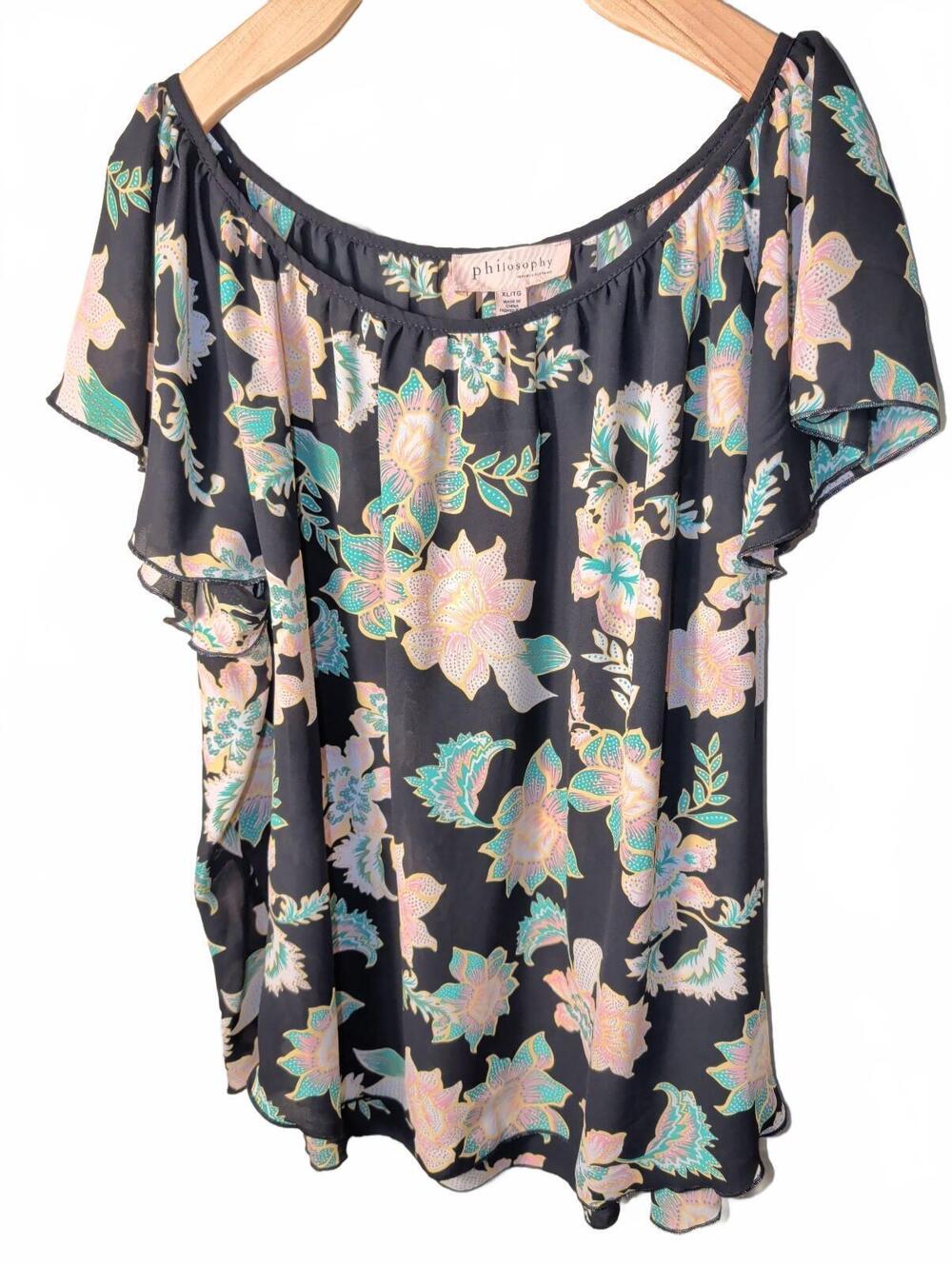 Philosophy Republic Blouse Top Womens XL Black Pink Floral Romantic Coquette New - Picture 9 of 9